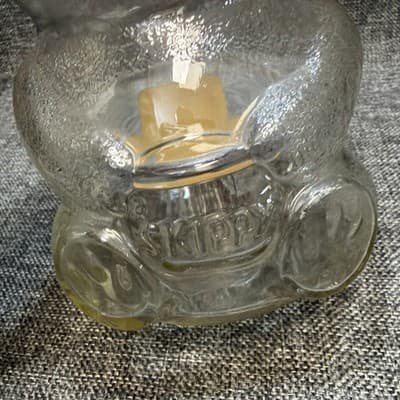 Vintage Glass Skippy Peanut Butter Teddy Bear Jar - 48 Oz 7.5 Inches Tall Blue - Thumbnail 4