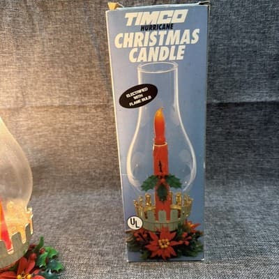 TIMCO Vintage Flame Christmas Hurricane Glass Candle Lamp Light 11" Tested - Thumbnail 8