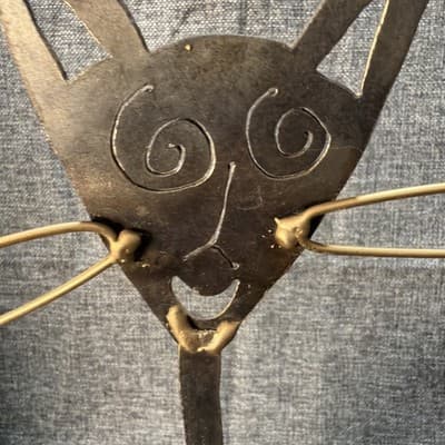 Vintage Iron Cat w Mouse 1990’s Artist Chris Seeman Atomic Style Handcrafted 18” - Thumbnail 6
