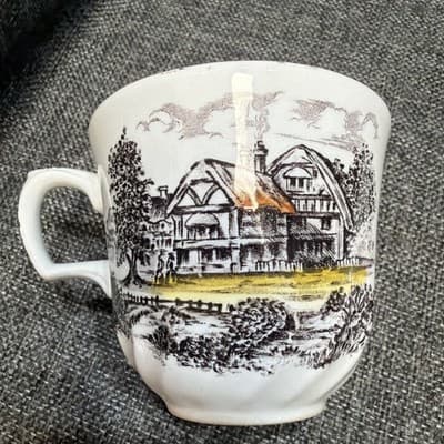 Set of 6 Vintage Yorkshire Staffordshire Ironstone Teacups & Saucers Farm Scene - Thumbnail 7