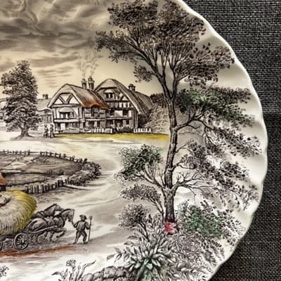 Vintage Staffordshire Yorkshire Ironstone Etched Farm Scene Serving Tray Platter - Thumbnail 3