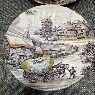 Set of 6 Vintage Yorkshire Staffordshire Ironstone Teacups & Saucers Farm Scene - Thumbnail 9