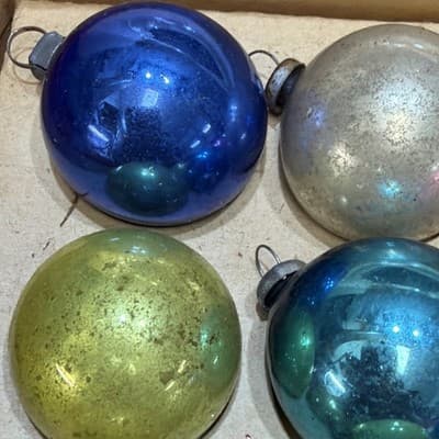 14 Vintage Miniature 1” Mercury Glass Christmas Ornaments Feather Tree In Box - Thumbnail 14
