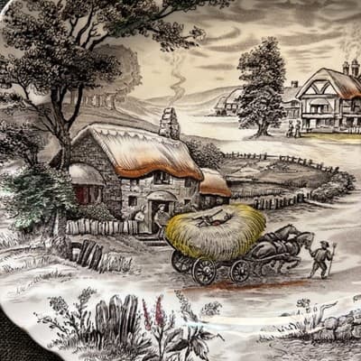 Vintage Staffordshire Yorkshire Ironstone Etched Farm Scene Serving Tray Platter - Thumbnail 2