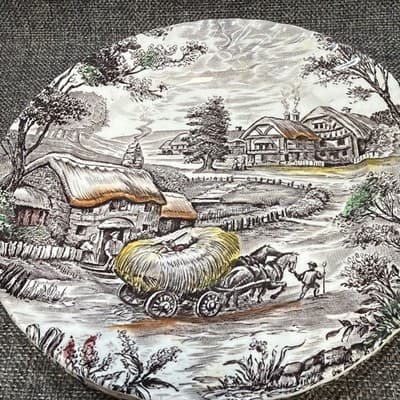 Staffordshire Yorkshire Ironstone Bread Salad Plates Set Of 5 Hand Engraved - Thumbnail 2