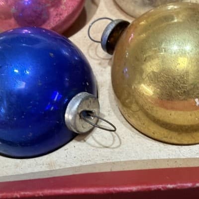 14 Vintage Miniature 1” Mercury Glass Christmas Ornaments Feather Tree In Box - Thumbnail 11