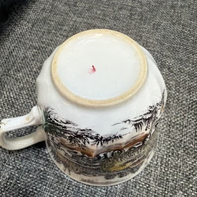 Set of 6 Vintage Yorkshire Staffordshire Ironstone Teacups & Saucers Farm Scene - Thumbnail 8