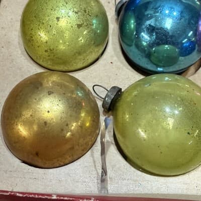 14 Vintage Miniature 1” Mercury Glass Christmas Ornaments Feather Tree In Box - Thumbnail 15