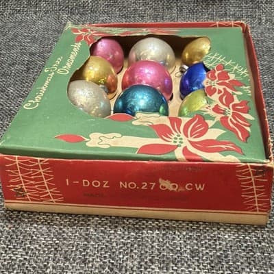 14 Vintage Miniature 1” Mercury Glass Christmas Ornaments Feather Tree In Box - Thumbnail 8