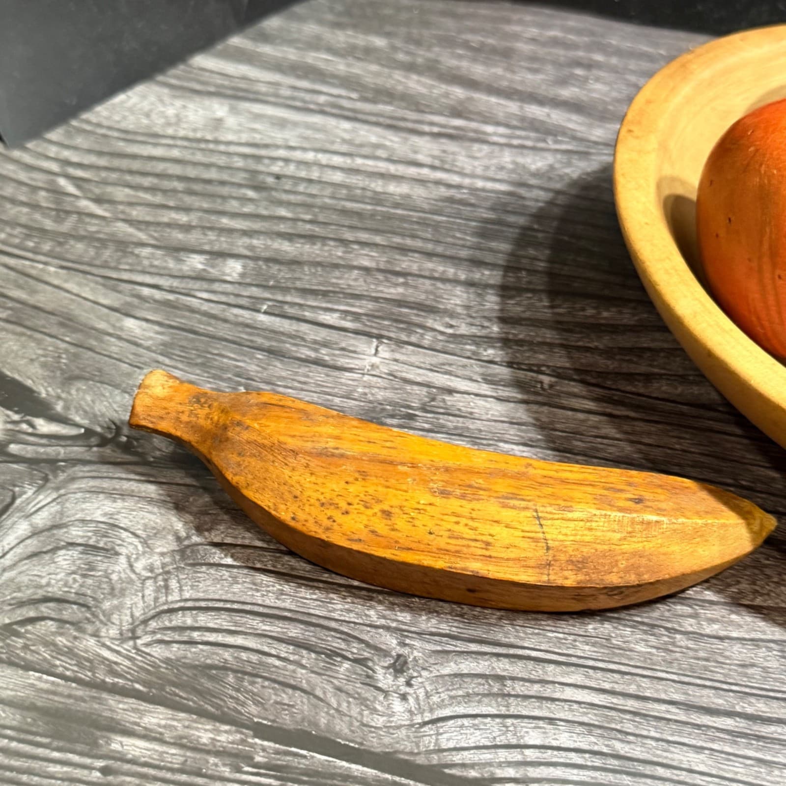 Antique Hand Carved Wooden Bowl & Fruit Set - Vintage Decorative Display Piece - Thumbnail 6