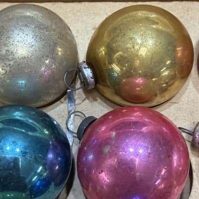 14 Vintage Miniature 1” Mercury Glass Christmas Ornaments Feather Tree In Box - Thumbnail 13
