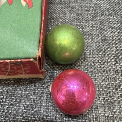 14 Vintage Miniature 1” Mercury Glass Christmas Ornaments Feather Tree In Box - Thumbnail 2