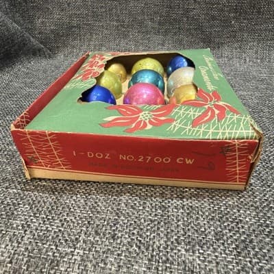 14 Vintage Miniature 1” Mercury Glass Christmas Ornaments Feather Tree In Box - Thumbnail 4
