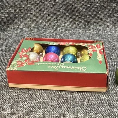 14 Vintage Miniature 1” Mercury Glass Christmas Ornaments Feather Tree In Box - Thumbnail 7