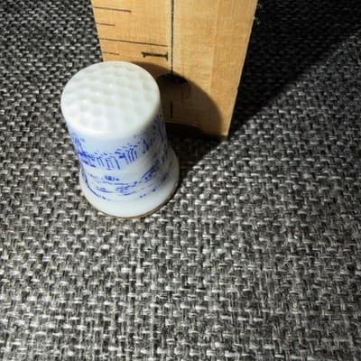 4 Vintage Ceramic Thimbles Sewing Americana Blue Transferware China Made Japan - Thumbnail 13