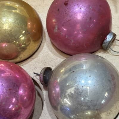 14 Vintage Miniature 1” Mercury Glass Christmas Ornaments Feather Tree In Box - Thumbnail 12
