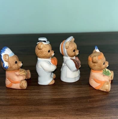 Collectible Thanksgiving Bears By Homco Set Of 4 #5312 Pilgrims And Indians NOS - Thumbnail 3