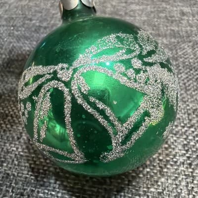 Vintage Bells Flowers Mercury Glass Christmas Ornaments Stencil Glitter Lot 5 - Thumbnail 12