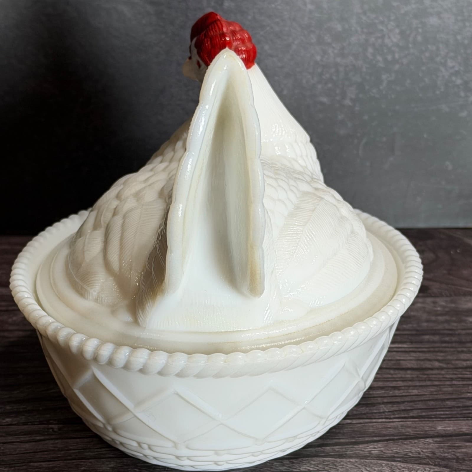 Milk Glass Hen On Nest Westmoreland Covered Dish Vintage White Red HON - Thumbnail 7