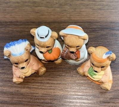 Collectible Thanksgiving Bears By Homco Set Of 4 #5312 Pilgrims And Indians NOS - Thumbnail 2
