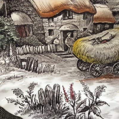 Vintage Staffordshire Yorkshire Ironstone Etched Farm Scene Serving Tray Platter - Thumbnail 4