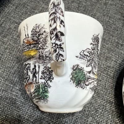 Set of 6 Vintage Yorkshire Staffordshire Ironstone Teacups & Saucers Farm Scene - Thumbnail 6