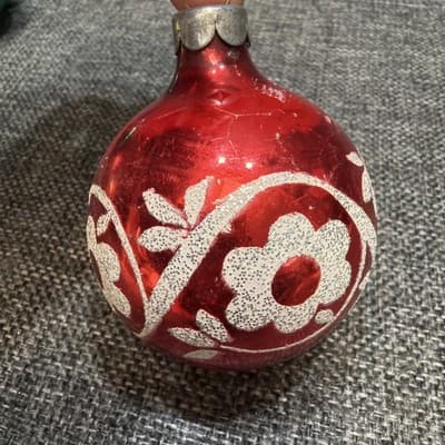Vintage Bells Flowers Mercury Glass Christmas Ornaments Stencil Glitter Lot 5 - Thumbnail 16