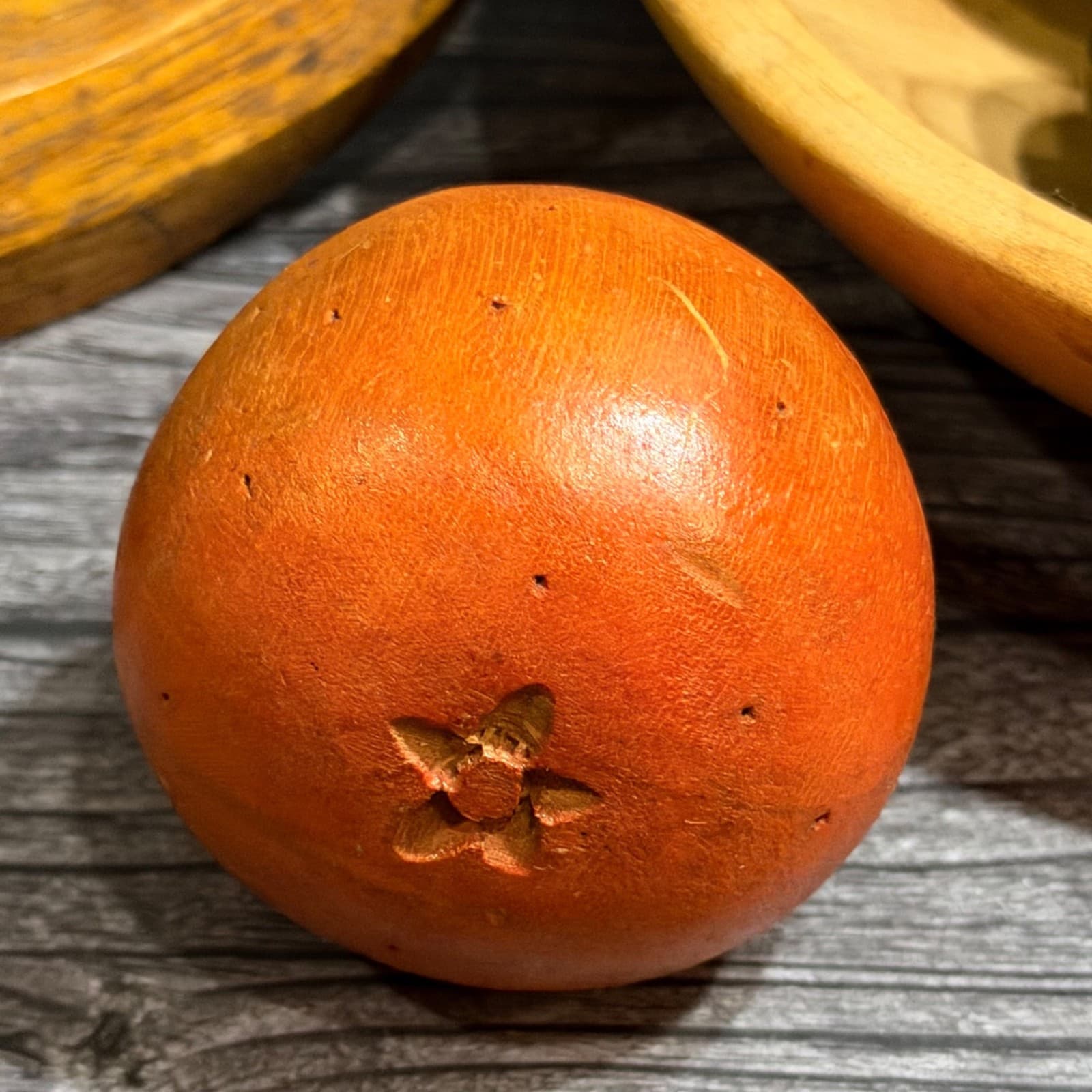 Antique Hand Carved Wooden Bowl & Fruit Set - Vintage Decorative Display Piece - Thumbnail 4