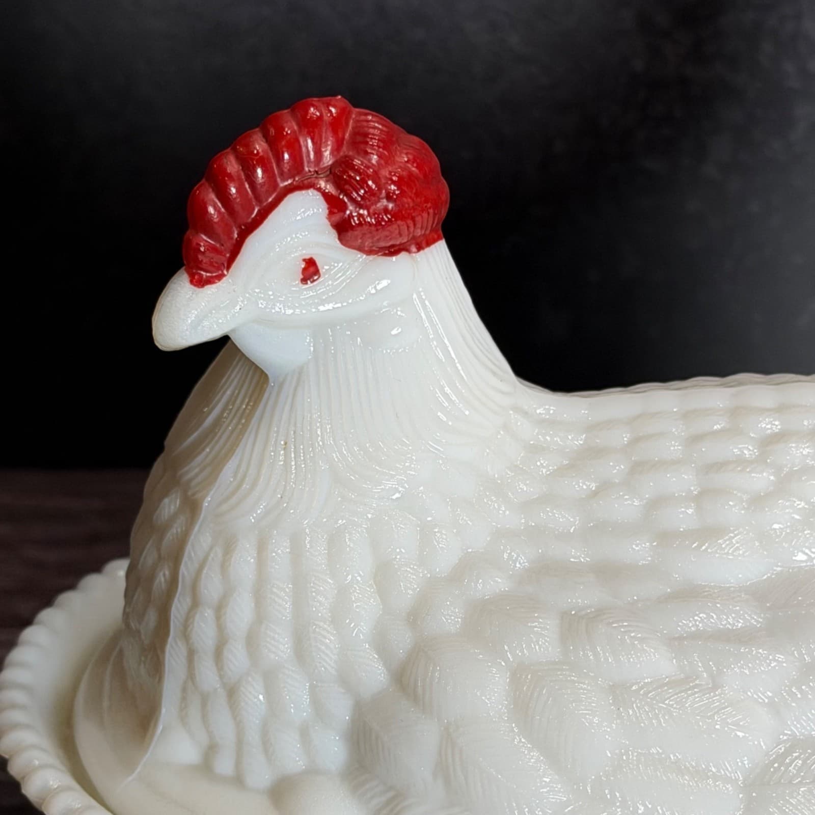Milk Glass Hen On Nest Westmoreland Covered Dish Vintage White Red HON - Thumbnail 4