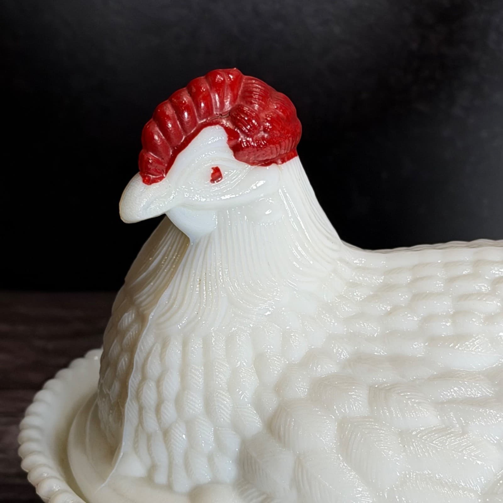 Milk Glass Hen On Nest Westmoreland Covered Dish Vintage White Red HON - Thumbnail 3