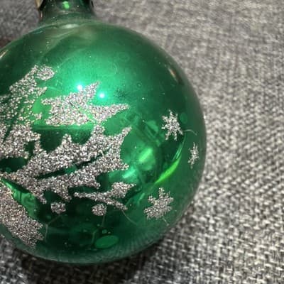 Vintage Bells Flowers Mercury Glass Christmas Ornaments Stencil Glitter Lot 5 - Thumbnail 13