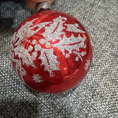 Vintage Bells Flowers Mercury Glass Christmas Ornaments Stencil Glitter Lot 5 - Thumbnail 3
