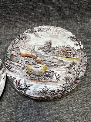 Staffordshire Yorkshire Ironstone Bread Salad Plates Set Of 5 Hand Engraved - Thumbnail 11