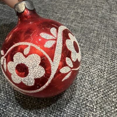 Vintage Bells Flowers Mercury Glass Christmas Ornaments Stencil Glitter Lot 5 - Thumbnail 17