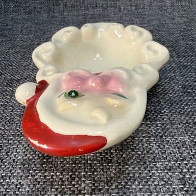 Vintage Winking Santa Trinket Dish Ashtray Christmas 1950's MCM Rhinestones - Thumbnail 4