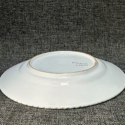 Vintage PV Deruta Italy Singing TEAL ROOSTER Peasant Valley Salad Plate 8" Chip - Thumbnail 10