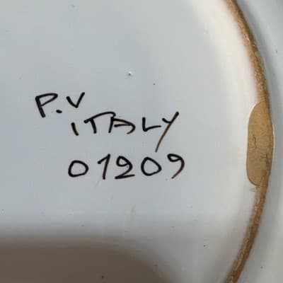Vintage PV Deruta Italy Singing TEAL ROOSTER Peasant Valley Salad Plate 8" Chip - Thumbnail 9