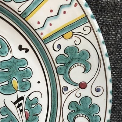 Vintage PV Deruta Italy Singing TEAL ROOSTER Peasant Valley Salad Plate 8" Chip - Thumbnail 6
