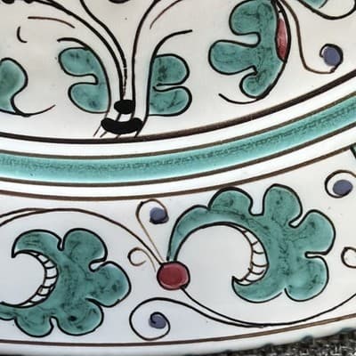 Vintage PV Deruta Italy Singing TEAL ROOSTER Peasant Valley Salad Plate 8" Chip - Thumbnail 7
