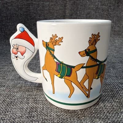 Collectible The Love Mug Christmas Ceramic Mug Santa Handle Reindeer And Sleigh - Thumbnail 3
