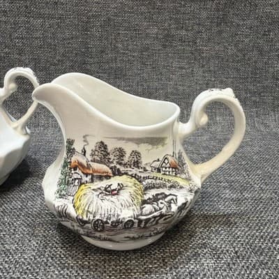 Vintage STAFFORDSHIRE Ironstone YORKSHIRE Creamer & Sugar Dish w/Lid - Thumbnail 2