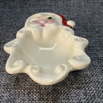 Vintage Winking Santa Trinket Dish Ashtray Christmas 1950's MCM Rhinestones - Thumbnail 2