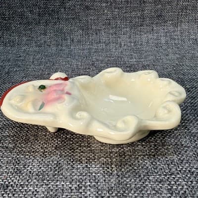 Vintage Winking Santa Trinket Dish Ashtray Christmas 1950's MCM Rhinestones - Thumbnail 3