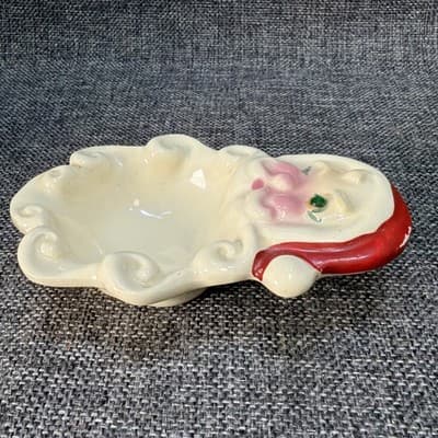Vintage Winking Santa Trinket Dish Ashtray Christmas 1950's MCM Rhinestones - Thumbnail 5