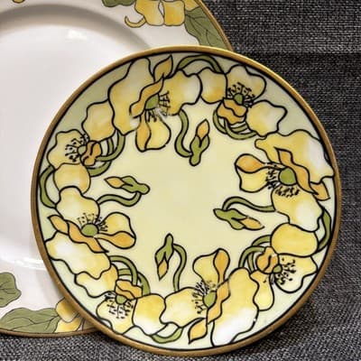 Coordinating Antique Thomas Sevres Bavaria Hand-Painted Art Nouveau Yellow Poppy - Thumbnail 2