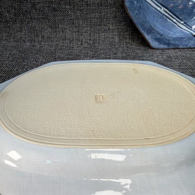 Vintage Japanese Mino Ware Ensho Kiln Ceramic Platter Pair 10” Kato Shozan Blue - Thumbnail 8