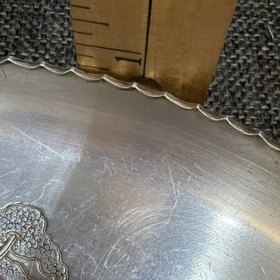 Aluminum Serving Tray Metal Asian Landscape Engraved Bonsai Trees Birds Vintage - Thumbnail 11