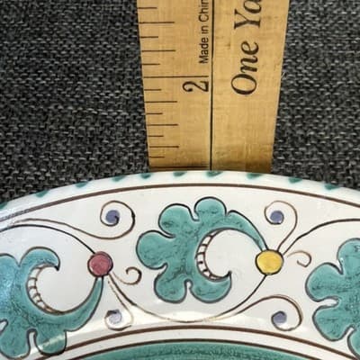 Vintage PV Deruta Italy Singing TEAL ROOSTER Peasant Valley Salad Plate 8" Chip - Thumbnail 12