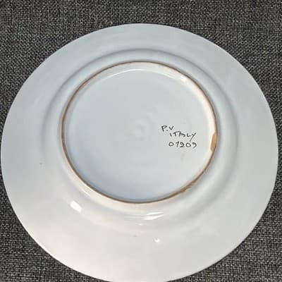 Vintage PV Deruta Italy Singing TEAL ROOSTER Peasant Valley Salad Plate 8" Chip - Thumbnail 8