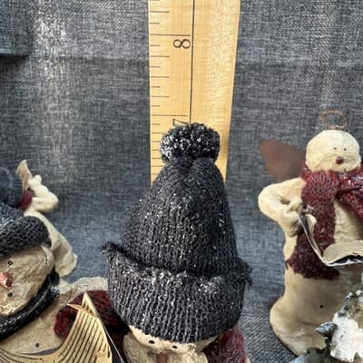 10 Pc Rustic Paper Mache Clay Look Snowman Choir Sleds Christmas Tree Figurines - Thumbnail 16